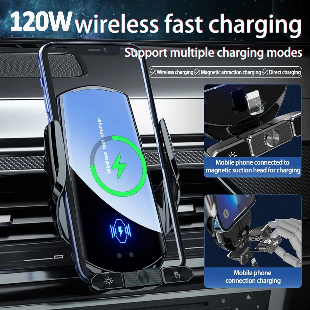 Carregador Sem Fio 15W para Carro - Suporte Magnético 3 em 1 para iPhone e Samsung