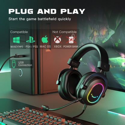 Fone de Ouvido Gamer Fifine RGB com Microfone - Som Surround 7.1