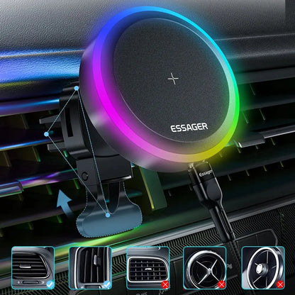 Suporte Magnético para Celular Essager RGB com Carregador Sem Fio Qi 15W