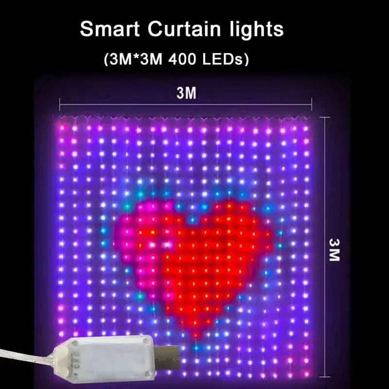 Luzes de Cortina Inteligentes 400 LEDs com Controle via App Bluetooth