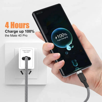 Cabo de Carregamento USB A para Type C 6A - Nylon, Rápido e Durável