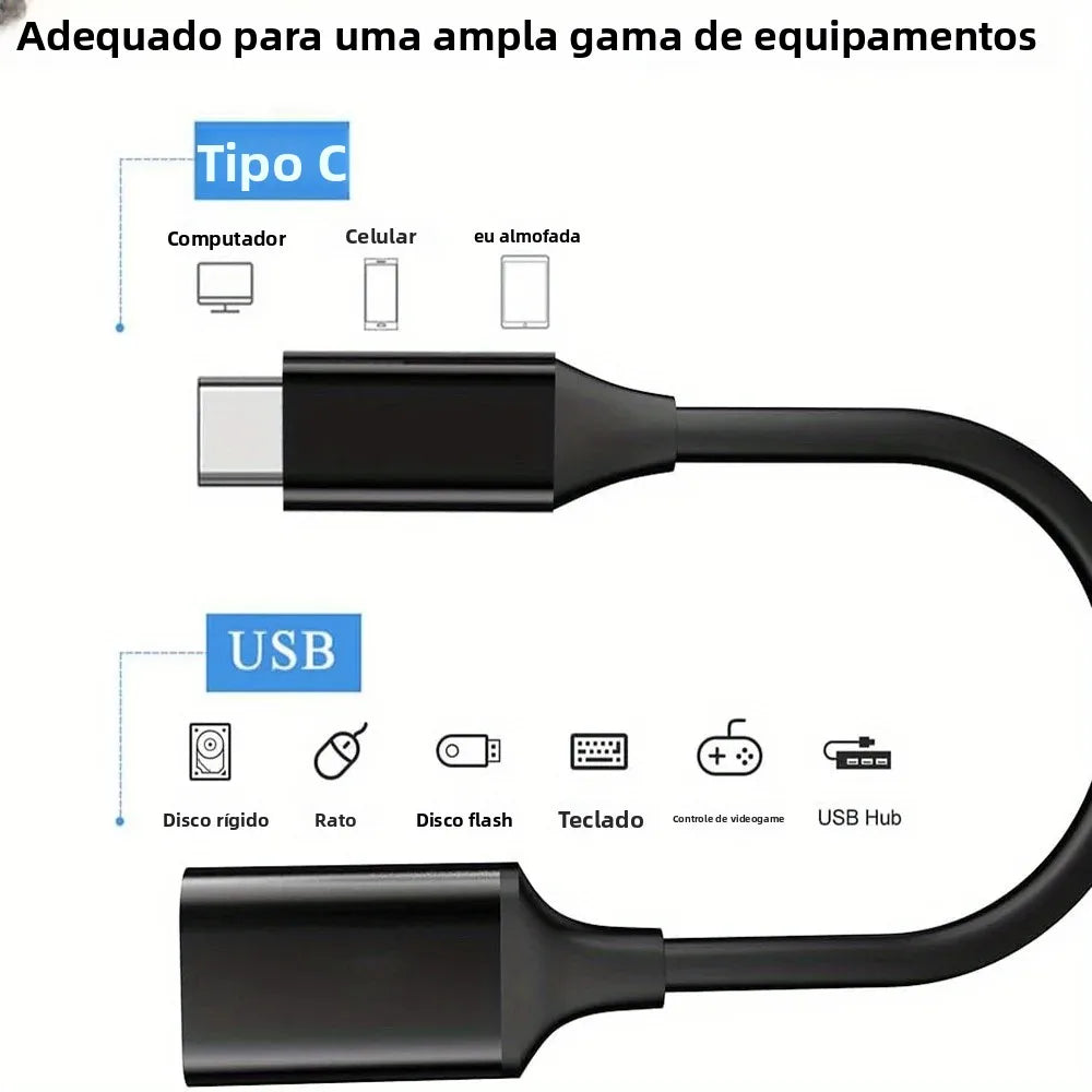 Adaptador USB C OTG - Converta Type C Masculino para USB 3.0 Feminino