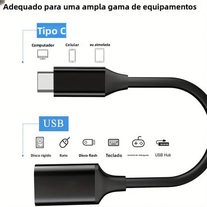 Adaptador USB C OTG - Converta Type C Masculino para USB 3.0 Feminino