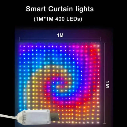 Luzes de Cortina Inteligentes 400 LEDs com Controle via App Bluetooth