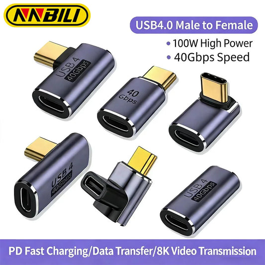 Adaptador USB4.0 40Gbps OTG USB-C 90 Graus - Conversor Rápido de Carregamento 100W 5A