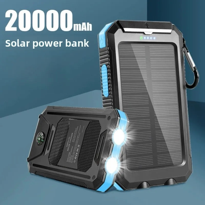 Carregador Portátil Solar à Prova d'Água com Luz de Camping para Aventura e Emergências