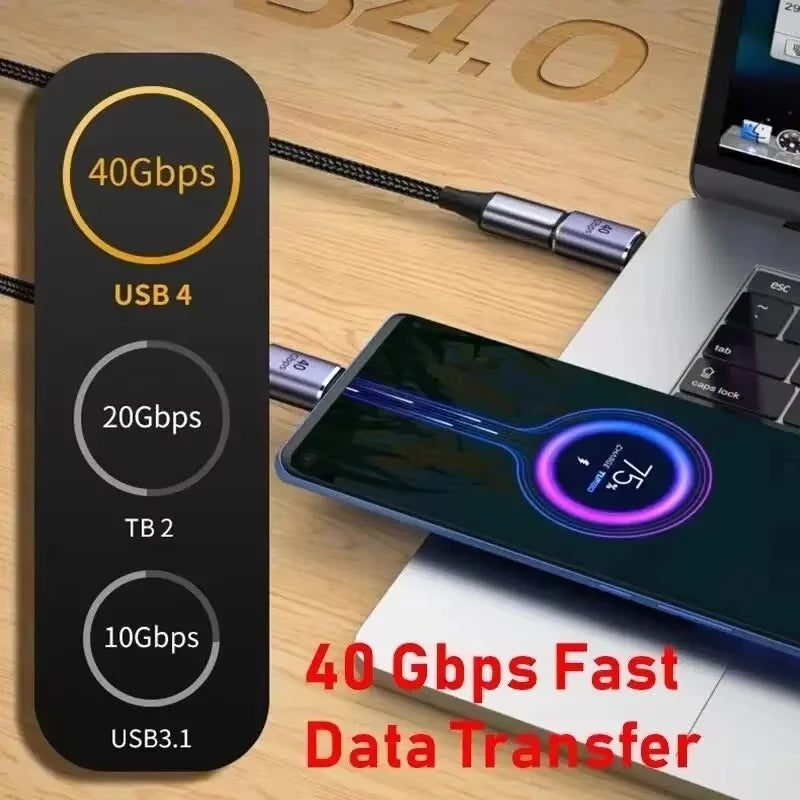 Adaptador USB4.0 40Gbps OTG USB-C 90 Graus - Conversor Rápido de Carregamento 100W 5A
