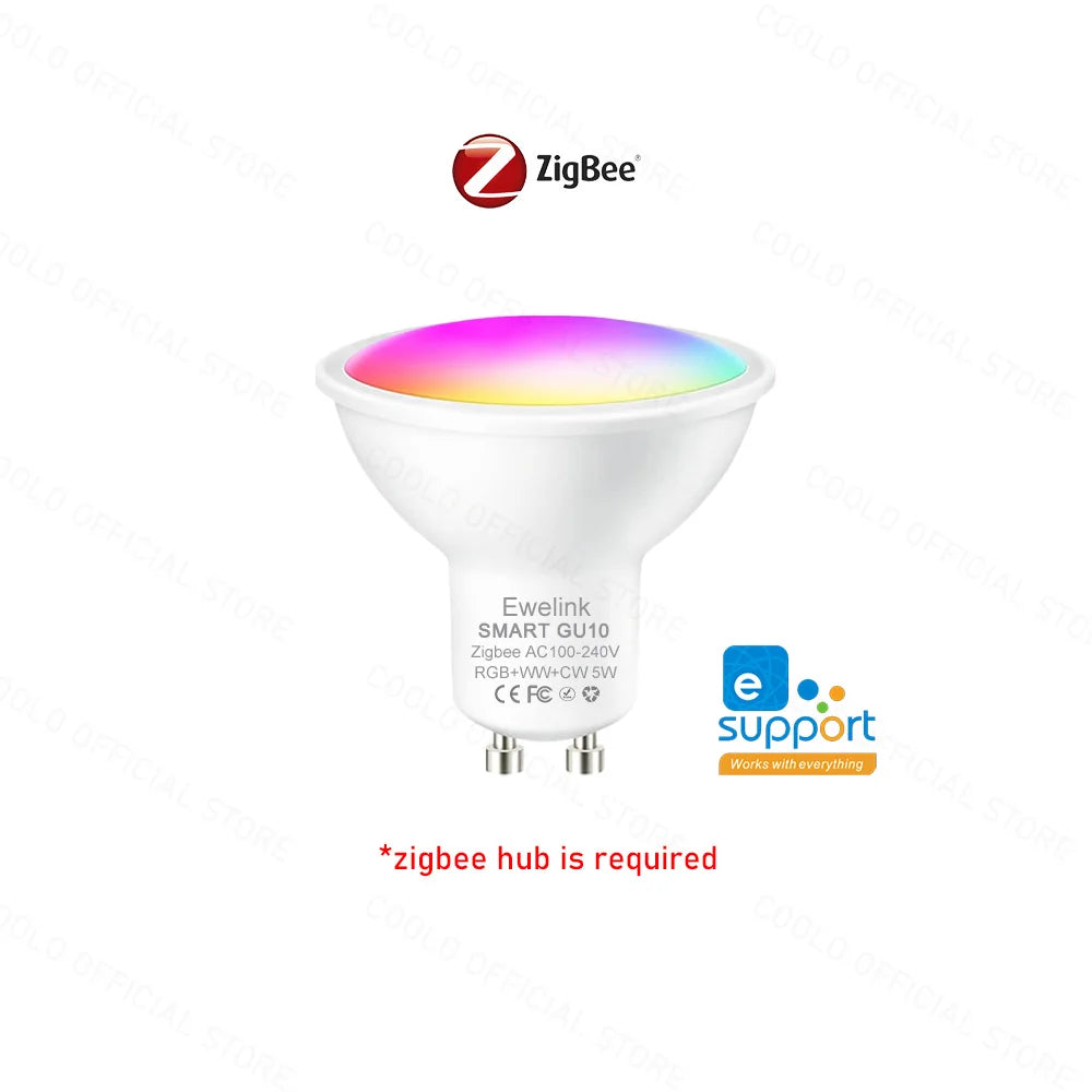 Lâmpada LED Inteligente ZigBee GU10 RGB W+C 5W - Controle pelo EWelink e Compatível com Alexa e Google Assistente