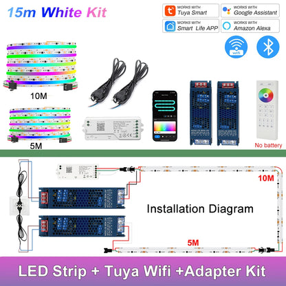 Fita de LED COB RGB Endereçável 1-25M 24V WS2811 com Controle Tuya WiFi