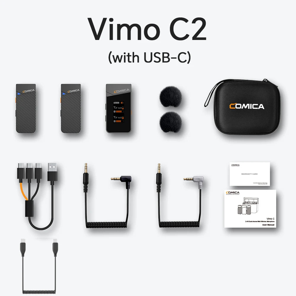 Microfone Lavalier Sem Fio COMICA Vimo C 2.4G com Estojo de Carregamento