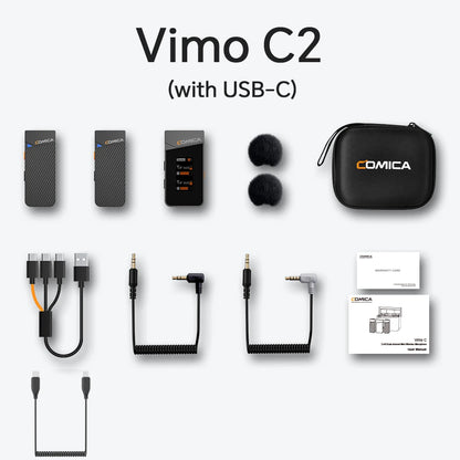 Microfone Lavalier Sem Fio COMICA Vimo C 2.4G com Estojo de Carregamento