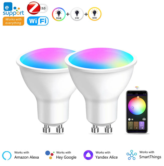 Lâmpada Inteligente LED GU10 Zigbee/WiFi RGB CW WW - Compatível com Alexa e Google