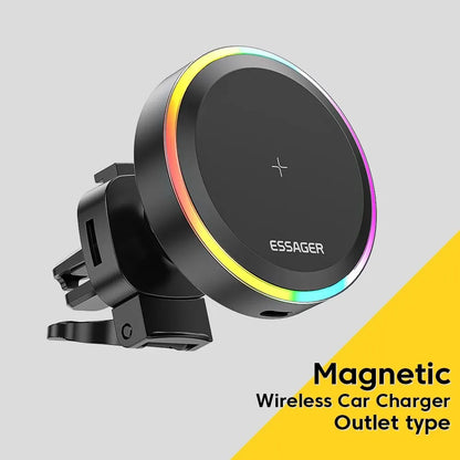 Suporte Magnético para Celular Essager RGB com Carregador Sem Fio Qi 15W