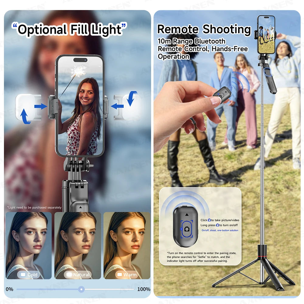 F16 Bastão de Selfie Tripé com 1708mm de Comprimento, 8 Seções, Controle Remoto Bluetooth, Rotação 360°, Interface 1/4 para Câmera de Smartphone e Vlog