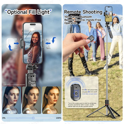 F16 Bastão de Selfie Tripé com 1708mm de Comprimento, 8 Seções, Controle Remoto Bluetooth, Rotação 360°, Interface 1/4 para Câmera de Smartphone e Vlog