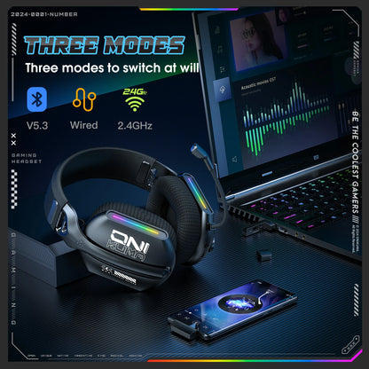 Headset Gamer Onikuma GT808 - Sem Fio, RGB e Três Modos com Microfone