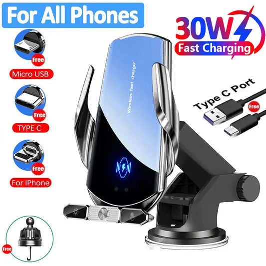 Carregador Sem Fio 15W para Carro - Suporte Magnético 3 em 1 para iPhone e Samsung