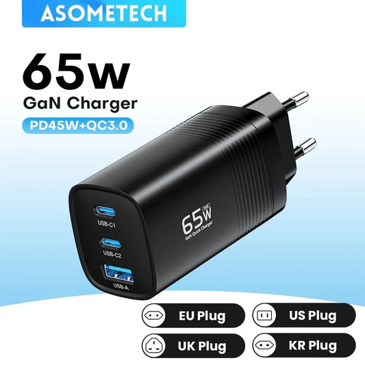 Carregador ASOMETECH GaN USB Type C 65W - Potência e Versatilidade para Seus Dispositivos