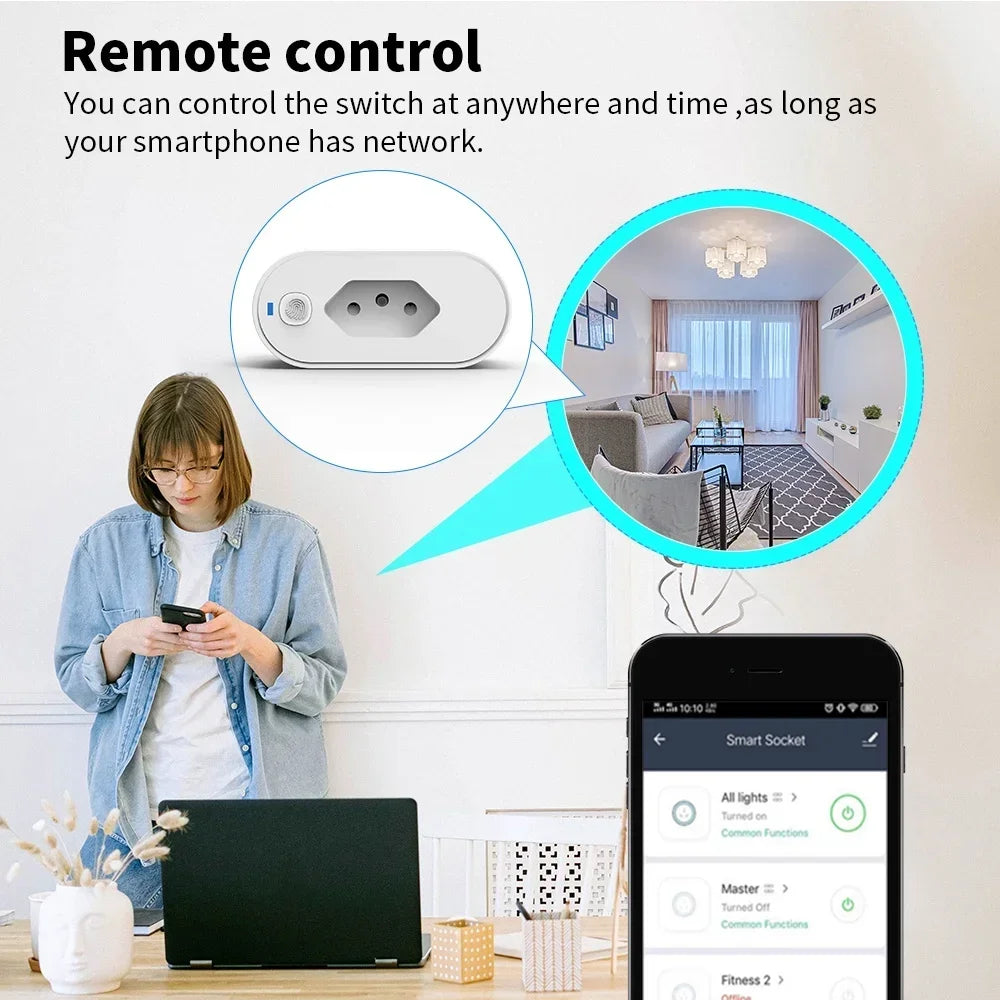 Adaptador de Tomada Inteligente Tuya 16A com Monitoramento de Energia