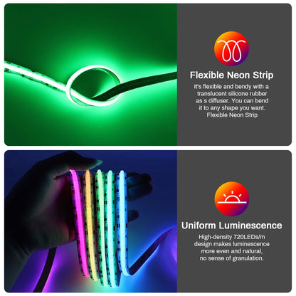 Fita de LED COB RGB Endereçável 1-25M 24V WS2811 com Controle Tuya WiFi