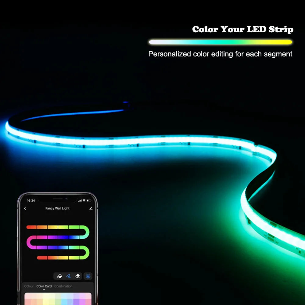 Fita de LED RGB Endereçável WS2811 IC COB com Controle APP Tuya