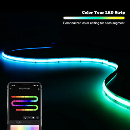 Fita de LED RGB Endereçável WS2811 IC COB com Controle APP Tuya