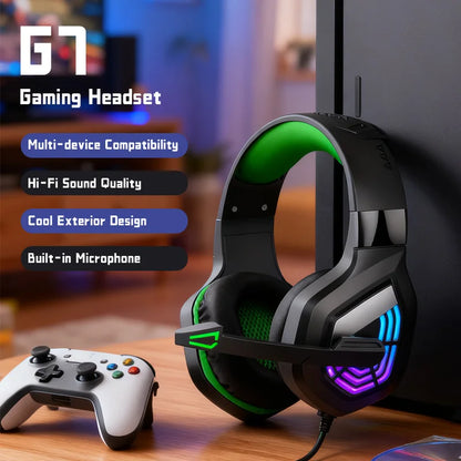 Headset Gamer G7 com Luz LED - Fone de Ouvido USB Stereo com Microfone com Redução de Ruído