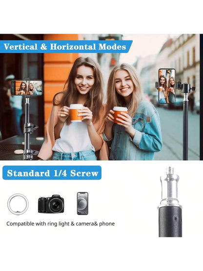 Tripé Multifuncional de 63 Polegadas com Suporte para Celular e Tripé Dobrável