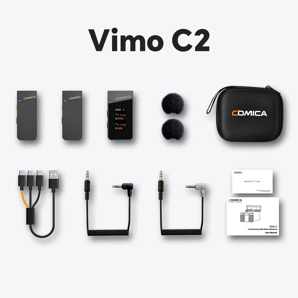 Microfone Lavalier Sem Fio COMICA Vimo C 2.4G com Estojo de Carregamento