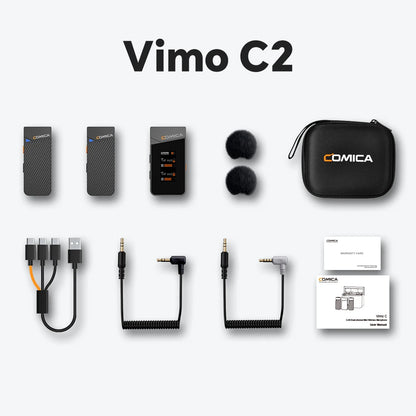 Microfone Lavalier Sem Fio COMICA Vimo C 2.4G com Estojo de Carregamento