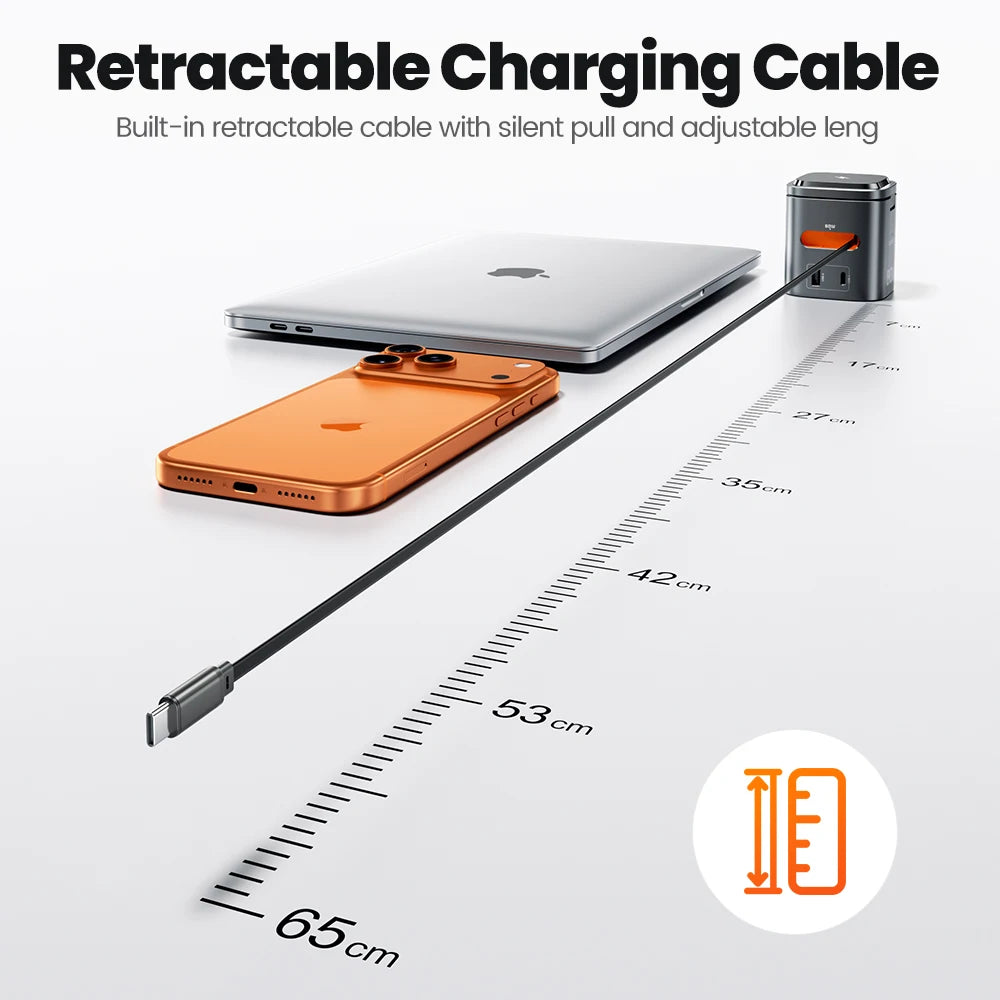 Estação de Carregamento Toocki 80W 6 em 1 com GaN para Magsafe 15W e Cabo Retrátil 60W