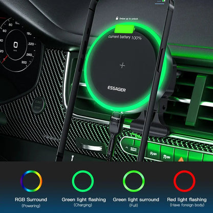 Suporte Magnético para Celular Essager RGB com Carregador Sem Fio Qi 15W