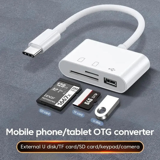 Hub Multi Port 3 em 1 Type C - Leitor de Cartões TF, CF e SD