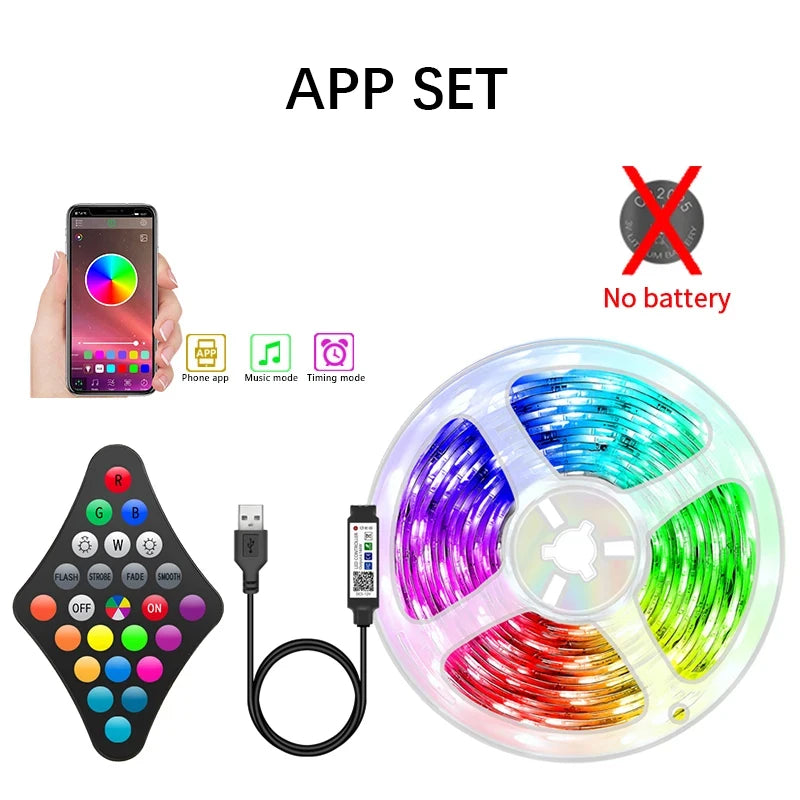 Fita de LED WS2812 Dream com Controle APP - Conjunto Completo com Fonte de Alimentação e Controle Remoto