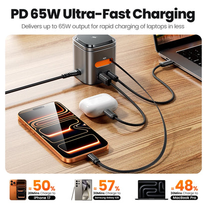 Estação de Carregamento Toocki 80W 6 em 1 com GaN para Magsafe 15W e Cabo Retrátil 60W