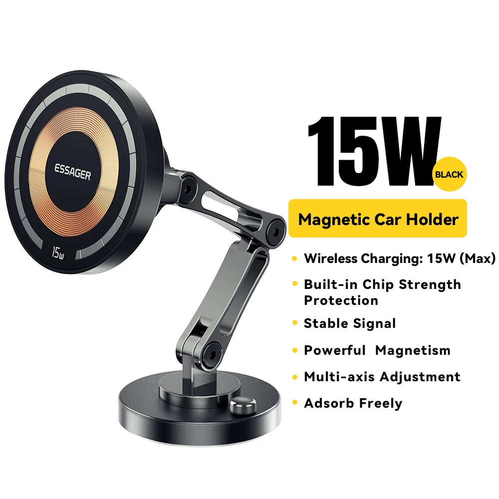 Suporte Veicular Magnético para Carregador Sem Fio Essager 15W - Praticidade e Estilo para Seu iPhone