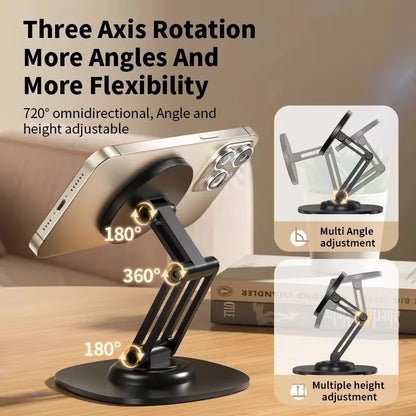 Suporte de Mesa Magnético Dobrável em Liga de Alumínio com Rotação 360° para iPhone com MagSafe