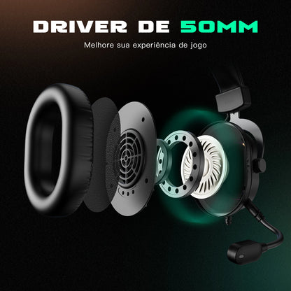 Fone de Ouvido Gamer Fifine H6 com RGB e Microfone - Som Surround 7.1