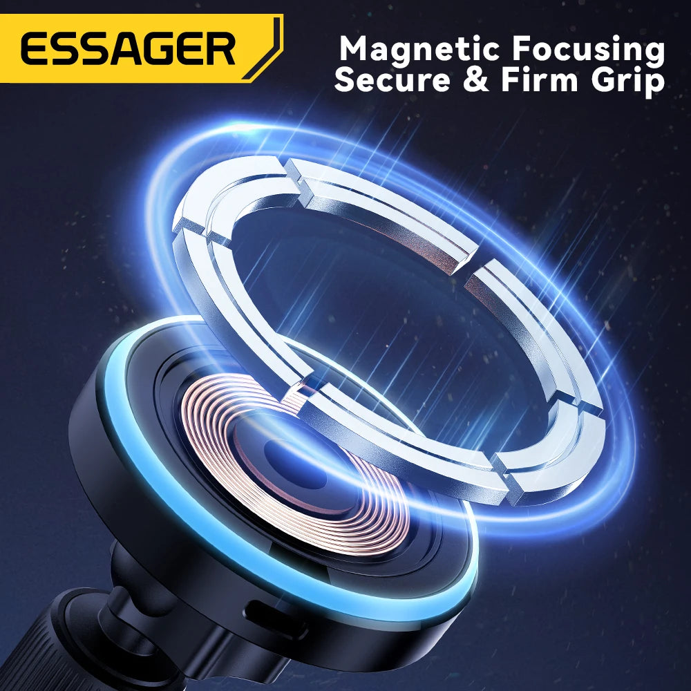 Suporte Veicular Magnético para Carregamento Sem Fio Essager 15W com Luz RGB