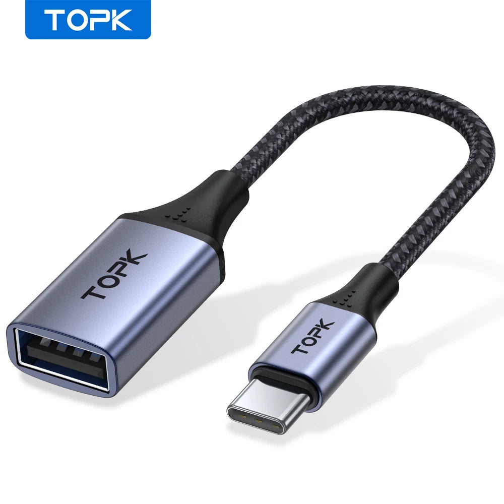 Adaptador OTG USB-C para USB-A TOPK - Conexão Rápida e Versátil