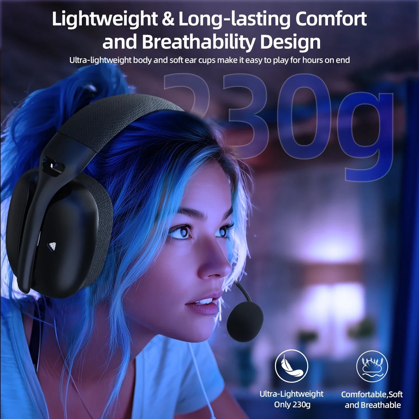 Fone de Ouvido Gamer Wireless Attack Shark L80PRO - Conectividade 2.4G/BT/Com Fio