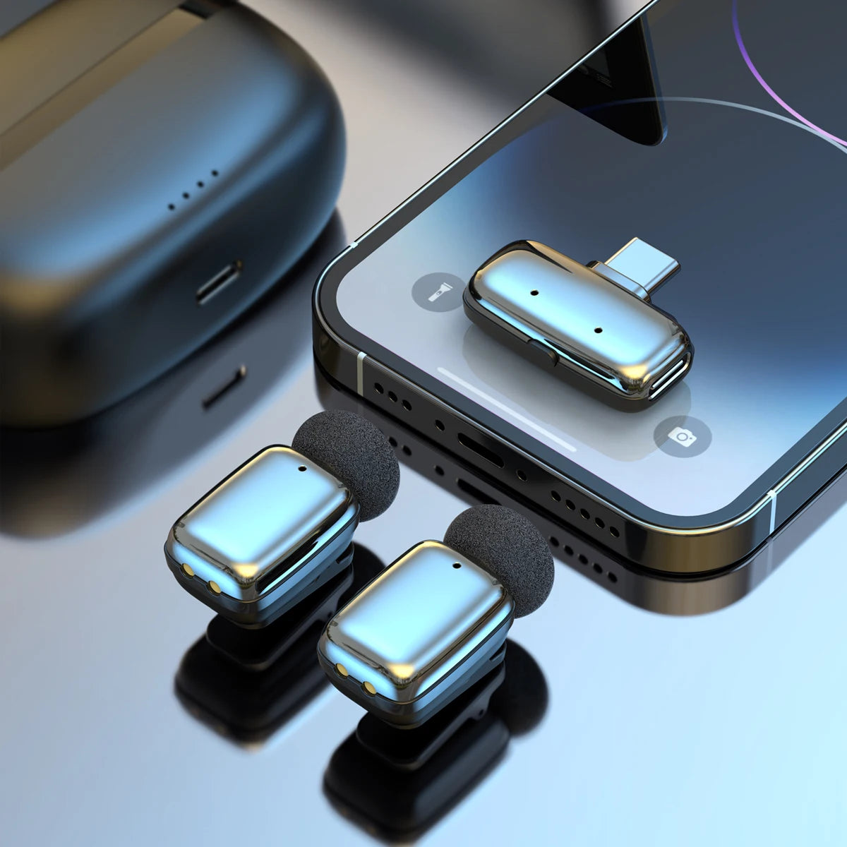 Conjunto de Microfone Lavalier Sem Fio com Estojo de Carregamento - Mini Microfone de Lapela para Gravação de Vídeo e Transmissão Ao Vivo