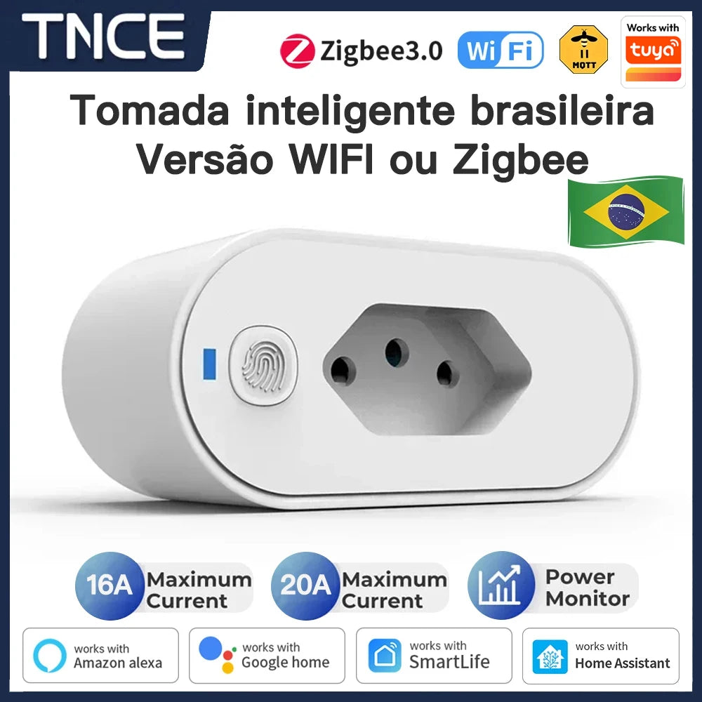 Adaptador TNCE Tuya Brasil 16/20A - Tomada Inteligente com Monitoramento de Energia