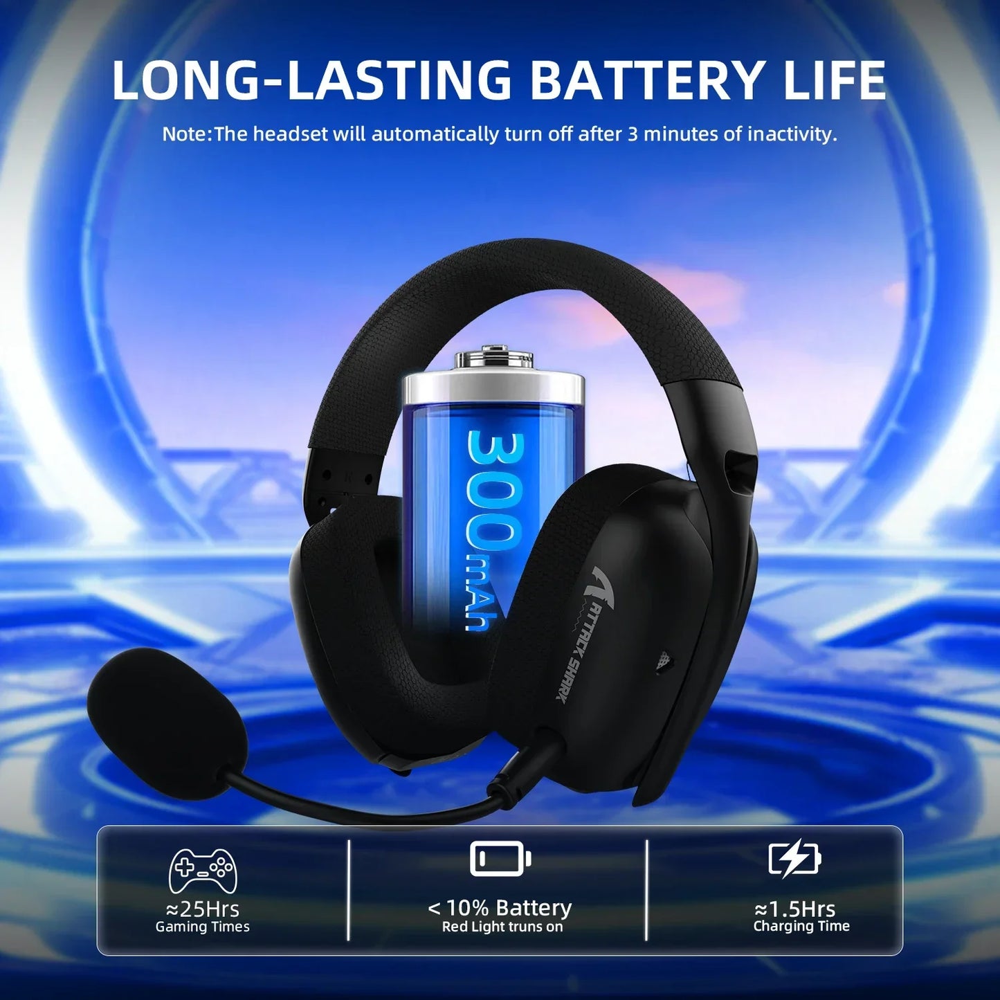 Fone de Ouvido Gamer Wireless Attack Shark L80PRO - Conectividade 2.4G/BT/Com Fio