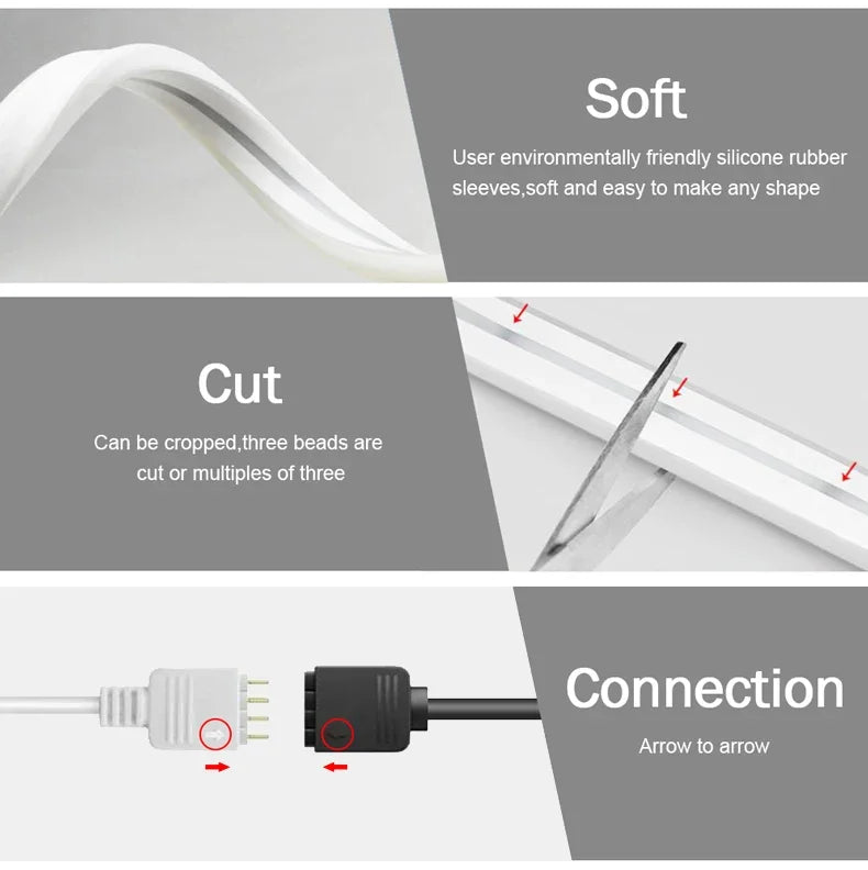 Fita de LED RGB Neon 1-5M USB Zigbee 3.0 Tuya - À Prova D'Água e Dimerizável