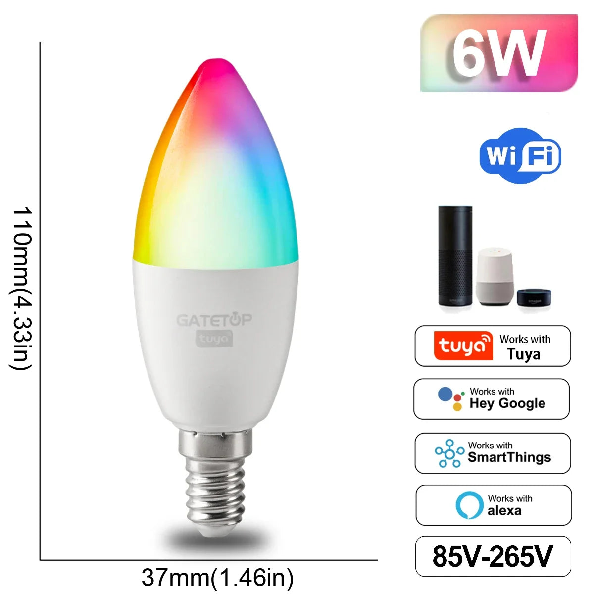 Lâmpada Inteligente RGB Dimmable Tuya - Conectividade Wi-Fi e Compatível com Alexa e Google Home