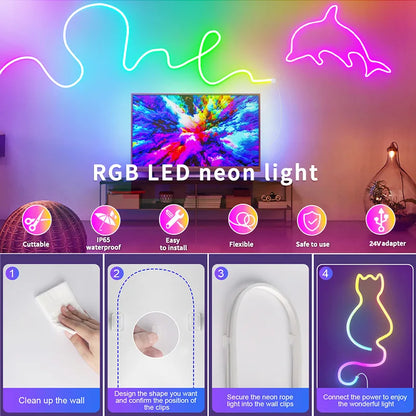 Fita de LED Neon TUYA 5V com Controle por App e Sincronização Musical