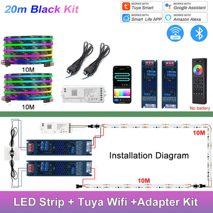 Fita de LED COB RGB Endereçável 1-25M 24V WS2811 com Controle Tuya WiFi
