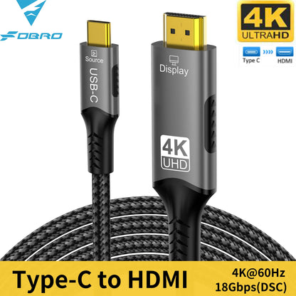 Cabo USB-C para HDMI 8K@60Hz e 4K@120Hz - Adaptador Compatível para TV e MacBook
