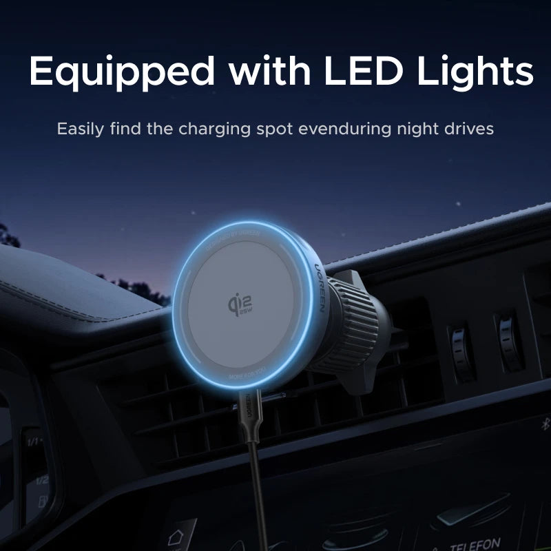 Suporte Magnético para Carro com Carregador Sem Fio UGREEN Qi 25W - Ideal para iPhone 17 e 16 Pro Max